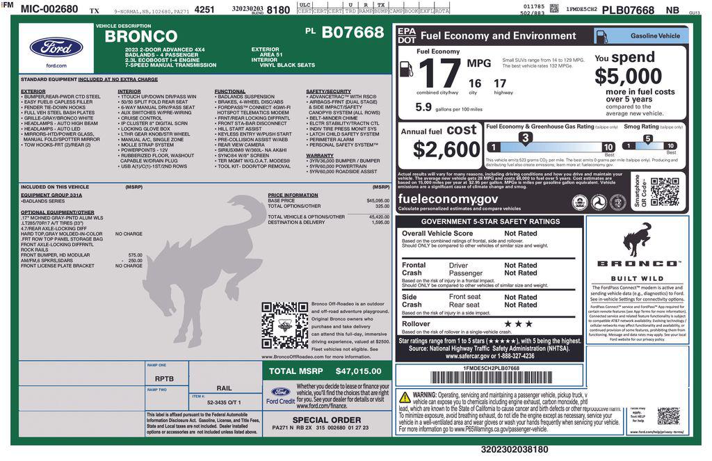ford bronco 2-door 2023 1FMDE5CH2PLB07668 image ford bronco 2-door 2023 1FMDE5CH2PLB07668 image